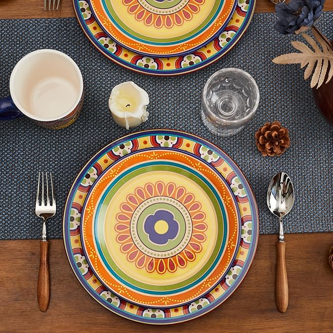 Bico Tunisian Salad Plates Set of 4, 8.75 Inch Ceramic Dessert Plates for Salad, Appetizer, Side Dishes, Microwave and Dishwasher Safe, Gift for Housewarming and Thanksgiving