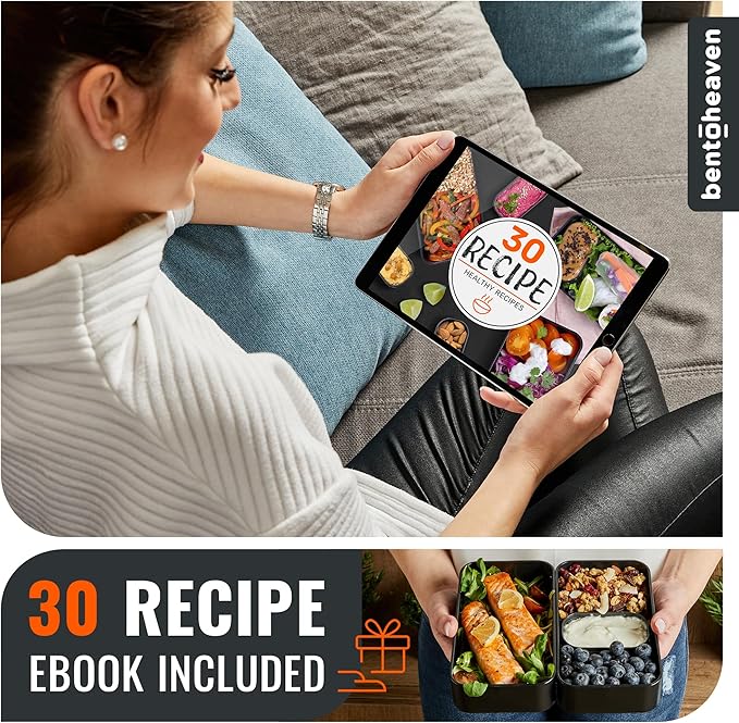 Bentoheaven Premium Bento Box Adult Lunch Box with Compartments for Women & Men, Set of Utensil & Chopsticks & Dip Container, Cute Japanese Kids Bento Lunch Box, Microwavable (Outer Space)