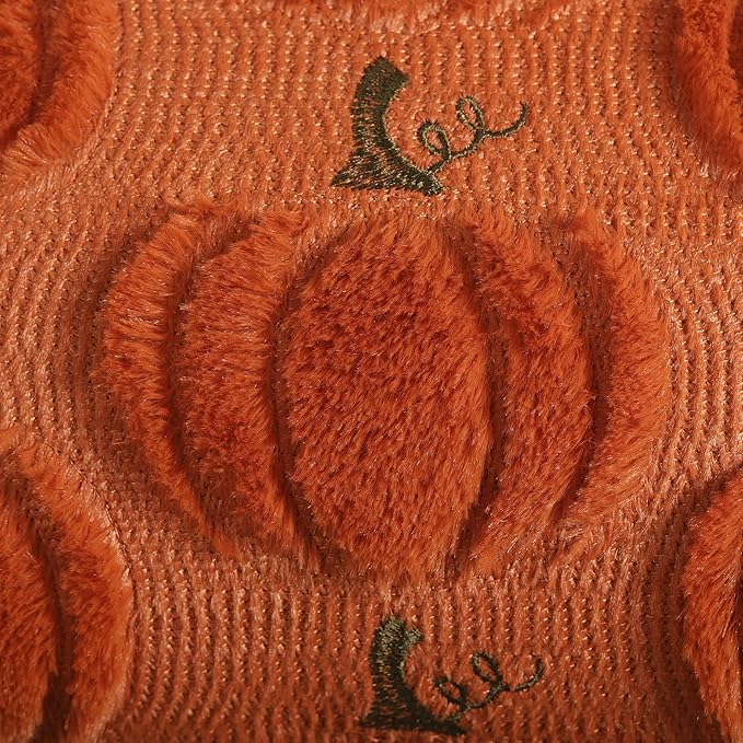 4TH Emotion Fall Pumpkin Decorative Lumbar Pillow Covers 12x20 Set of 2, Dark Rust Red Soft Plush Faux Fur Wool Farmhouse Throw Cushion Cases for Autumn Thanksgiving Holiday Home Decorations