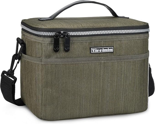 Tirrinia Insulated Lunch Bag for Women Men, Leakproof Lunch Box Containers for Adult, Work, School, Soft Lunchbox for Kids,Boys, Adult Cooler Bag for Picnic Hiking Beach,Olive