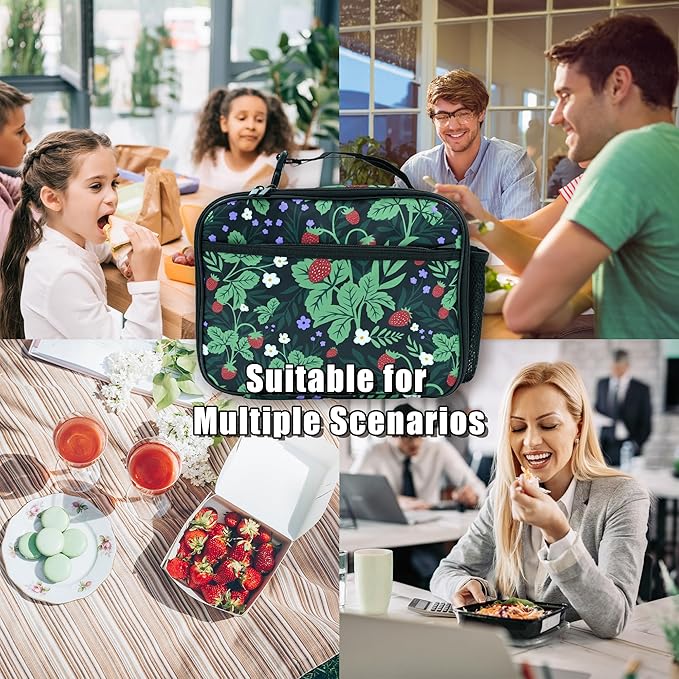 Strawberry Lunch Box Insulated Reusable Lunch Bag Tote Cooler for Women Men Boy Girl School Work Office Picnic