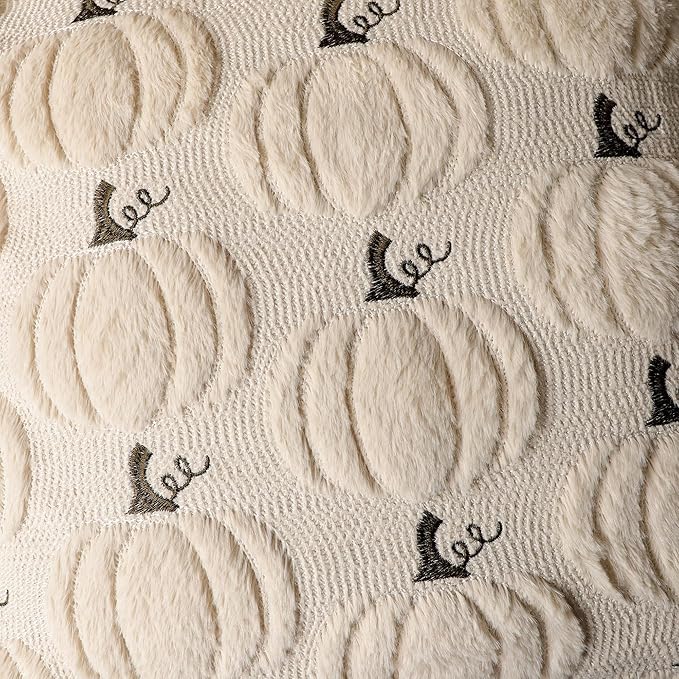 4TH Emotion Fall Pumpkin Decorative Pillow Covers 16x16 Set of 2, Beige Soft Plush Faux Fur Wool Farmhouse Throw Cushion Cases for Autumn Thanksgiving Holiday Home Decorations