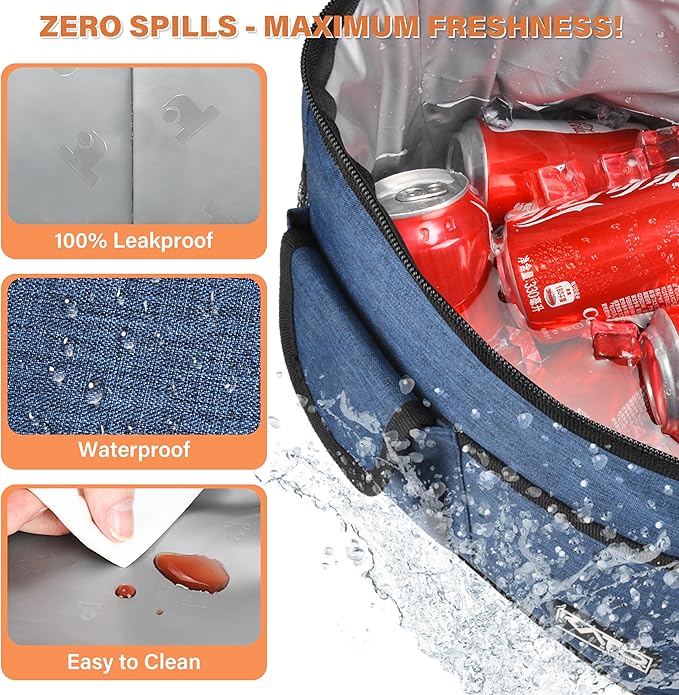 Tirrinia Insulated Large Lunch Bag for Women Men, Leakproof Lunch Box Containers for Adults, Work, School, Soft Lunchbox for Kids, Boys, Adult Cooler Bag for Picnic, Hiking,Beach