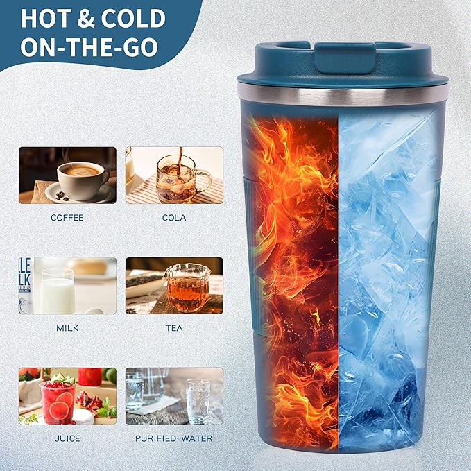 Coffee cups, mugs 17 oz - Insulated Coffee Travel Mug Spill Proof with Leak Proof Lid Vacuum Stainless Steel Insulated Mug Coffee Carry-On, Reusable Coffee Mug (biue)