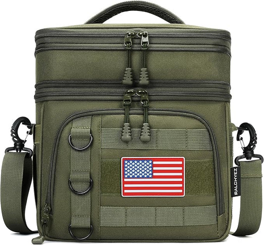 RalChyez Tactical Lunch Box for Men, Large Insulated Lunch Bag Expandable Double Deck Cooler Leakproof Waterproof Lunch Pail for Adult Women Work Office Shifts Picnic Travel Green