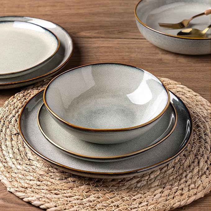 AmorArc Ceramic Dinnerware Sets,Handmade Reactive Glaze Stoneware Plates and Bowls Sets,Highly Scratch Resistant | Dishwasher & Microwave Safe Dishes Set,Service for 6 (18pc)