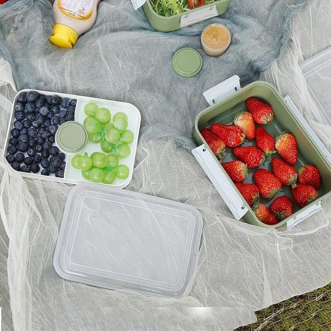 Shopwithgreen Set of 3 Salad Food Storage Container To Go, School & Travel,Food Prep Storage Containers with Lids (Khaki Green&Khaki Green&Khaki Green)