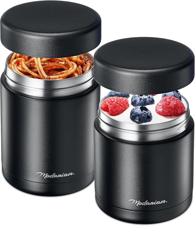 Stainless steel Insulated Food Jars set (16Oz + 12 OZ) wide mouth, Insulated Lunch Containers,Thermal Insulated food container, Hot Food Lunch Container, Hot Lunch Box - BlackPanther