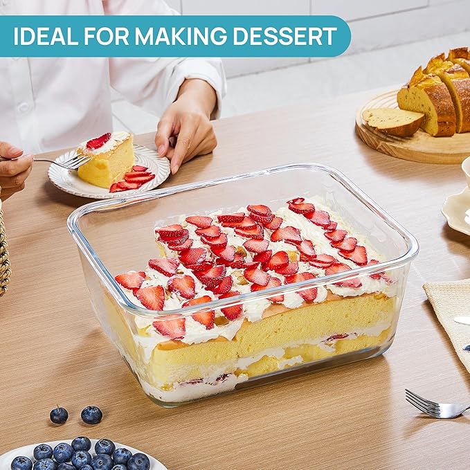 Vtopmart 6.5L/ 220oz/ 27.5cup Extra Large Glass Food Storage Containers with Snap Airtight Lids for Roasting Turkey, Chicken, Baking Casserole, Fruits, Party, BPA Free, Oven Safe, Freezer, Dishwasher