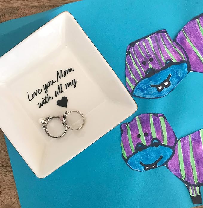 Simply Charmed Love You Mom Jewelry Dish - Christmas or Birthday Gift - Elegant Trinket Tray and Ring Holder - Gifts for Mom from Daughter or Son
