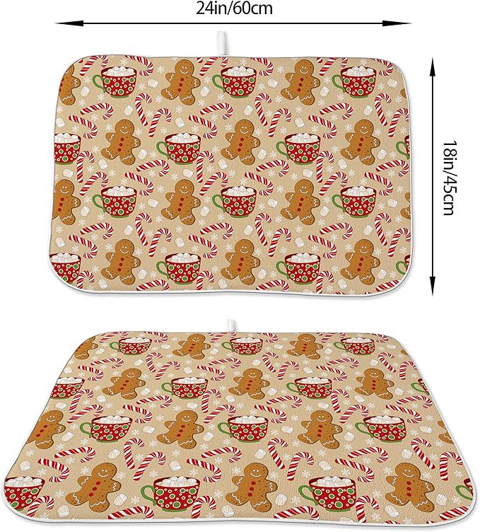 Christmas Drying Mat 18x24 Inches For Kitchen Counter Winter Brown Gingersnap Man Kitchen Decoration Drying Mat Decorative Pad for Kitchen Dining Room Christmas Decoration,Office Decor