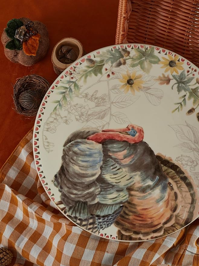 Bico Blessing Season Dinner Plates Set of 4, 11 Inch Large Ceramic Plates for Pasta, Steak, Stylish Serving Dishes, Microwave and Dishwasher Safe, Gift for Housewarming and Thanksgiving