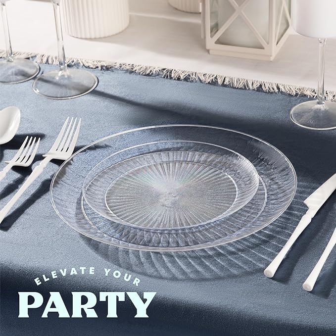 PLASTICPRO 60 Pack Crystal Like Clear Disposable 7 inch Plastic Plates Dinner Dishes Plates for Special Occasions Parties