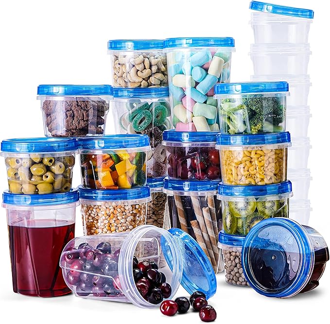 RFAQK 48 pcs Freezer Storage Containers with Lids-(32 & 16OZ) 24 Food Storage Containers with 24 Twist Top-Deli Container for Soup-Reusable Plastic Box for Lunch, Gym, Travel