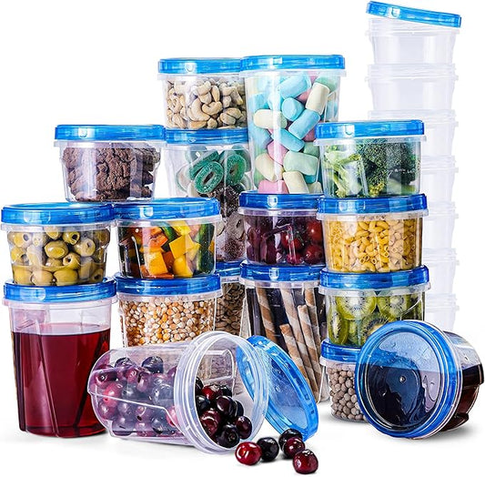 RFAQK 48 pcs Freezer Storage Containers with Lids-(32 & 16OZ) 24 Food Storage Containers with 24 Twist Top-Deli Container for Soup-Reusable Plastic Box for Lunch, Gym, Travel