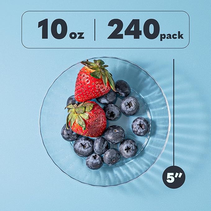 PLASTICPRO 240 Pack Crystal Like Clear Disposable Plastic Plates Dinner Dishes 10 ounce Bowls for Special Occasions Parties