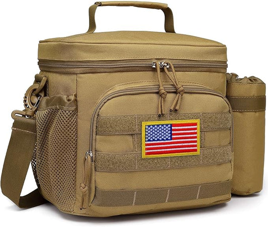 TACTICISM Lunch Box for Men - 12L/20L/25L Tactical Lunch Bag Adult - MOLLE Insulated Leakproof Lunch Pail with Detachable Water Bottle Pouch - Lunch Cooler for Work and Outdoors, Brown