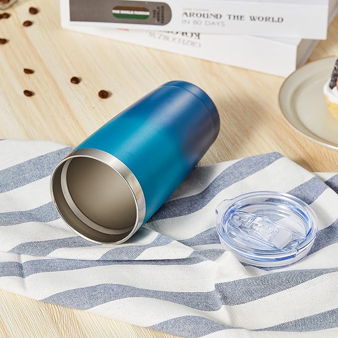 COMOOO 20oz Tumbler with Straw Stainless Steel Insulated Coffee Tumbler Cups Double Wall Vacuum Travel Coffee Mug with Splash Proof Sliding Lid for Hot Cold Drinks (Dark Night, 4 Pack)