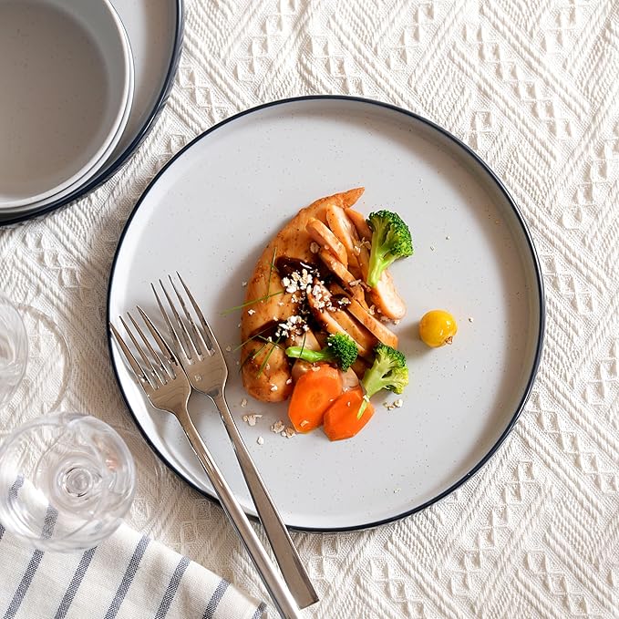 Melamine Dinnerware Sets,Plate and Bowl Set for 4,12 Pcs Dish Set with Lipped Edges,Lightweight and Reusable Dishware Sets for Camping,Dishwasher Safe,Good for Housewarming(Navy Blue,Gray)