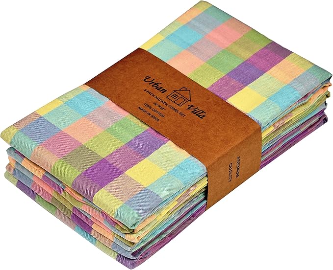Urban Villa Kitchen Towels Set of 6 Buffalo Checks Easter Kitchen Towels Size 20”X30” Inches 100% Cotton Highly Absorbent KitchenTowels Premium Quality Ultra Soft Mitered Corners KitchenTowels