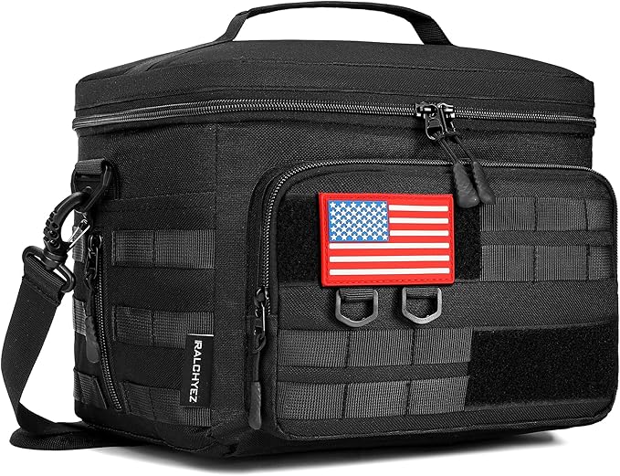 RalChyez Tactical Lunch Box, 13L Large Insulated Lunch Bag MOLLE Webbing Leakproof Thermal Cooler with Shoulder Strap Lunch Pail for Adult Men Women Office Work Camping Picnic Travel Black