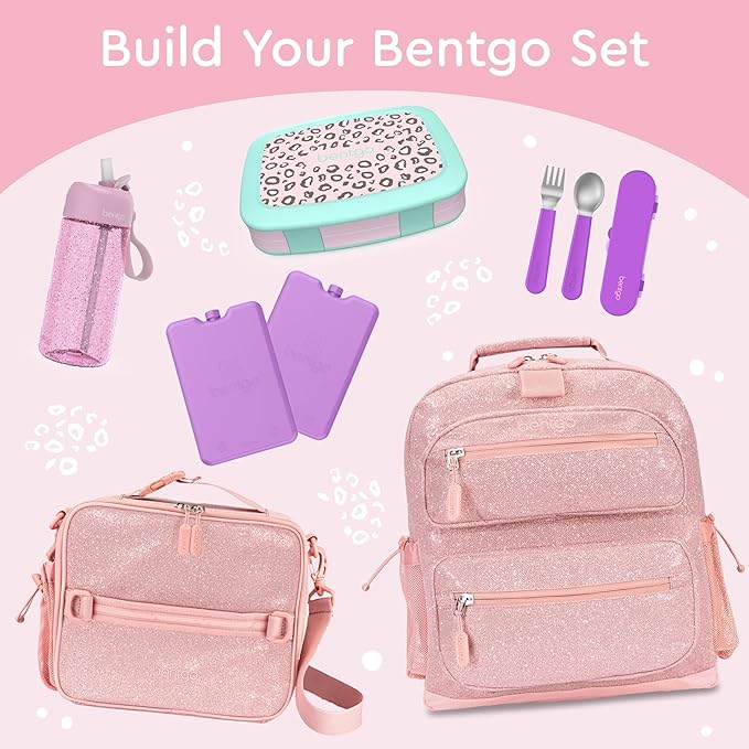 Bentgo Kids Prints Leak-Proof, 5-Compartment Bento-Style Kids Lunch Box - Ideal Portion Sizes for Ages 3-7, Durable, Drop-Proof, Dishwasher Safe, & PFAS & BPA-Free Materials (Leopard)