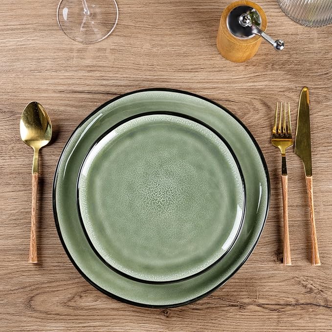 AmorArc Ceramic Dinnerware Sets,Handmade Reactive Glaze Stoneware Plates and Bowls Set,Highly Chip and Crack Resistant | Dishwasher & Microwave Safe Dishes Set,Service for 4 (12pc)