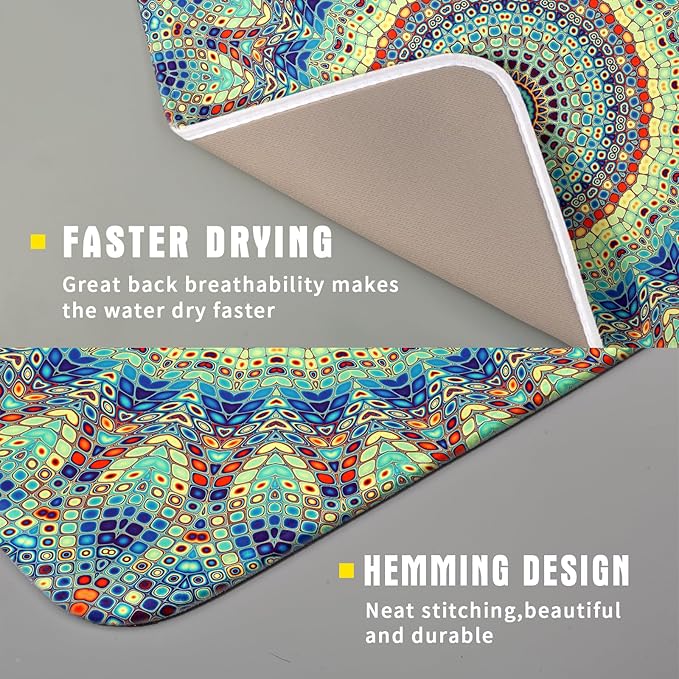 Bohemian Dish Drying Mats for Kitchen Counter 16×18 Inch Boho Mandala Ethnic Small Microfiber Drying Mat Kitchen Accessories Dish Rack Mat Drainer Pad Washable Absorbent