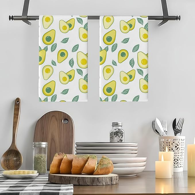 Avocado Design Kitchen Towels 2 Pack - Ultra Absorbent & Quick Dry Reusable Dish Cloths for Cleaning, 18"x26" Microfiber Dish Towels,Hand Towels Set for Kitchen or Bathroom Decor