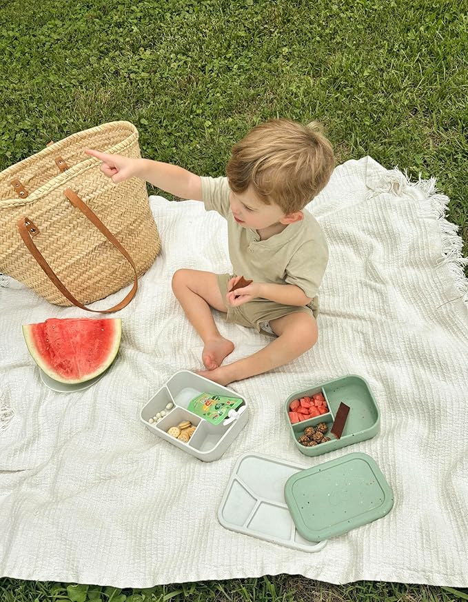 Ullabelle Leak Proof Bento Box Food-Grade Silicone Bento, BPA, Phthalate, Lead, & PVC Free - Bento Lunch Box for Daycare, Kids, & Adults - Leak Resistant Sets With Lids Snack Box Container (Grey 4)