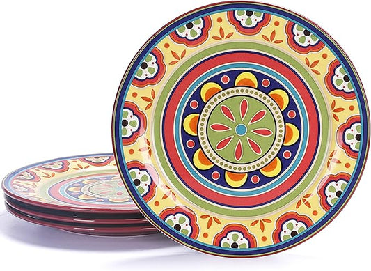 Bico Tunisian Dinner Plates Set of 4, 11 Inch Large Ceramic Plates for Pasta, Steak, Stylish Serving Dishes, Microwave and Dishwasher Safe, Gift for Housewarming and Thanksgiving