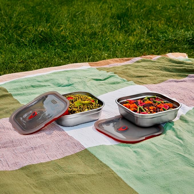 BLACK + BLUM Lunch Box - Meal Prep Containers Reusable for Picnic & Camping - Microwavable Stainless Steel Lunch Dinner Food Storage Box with Leak Proof Lid - Dishwasher Oven Safe - Large Square 37oz