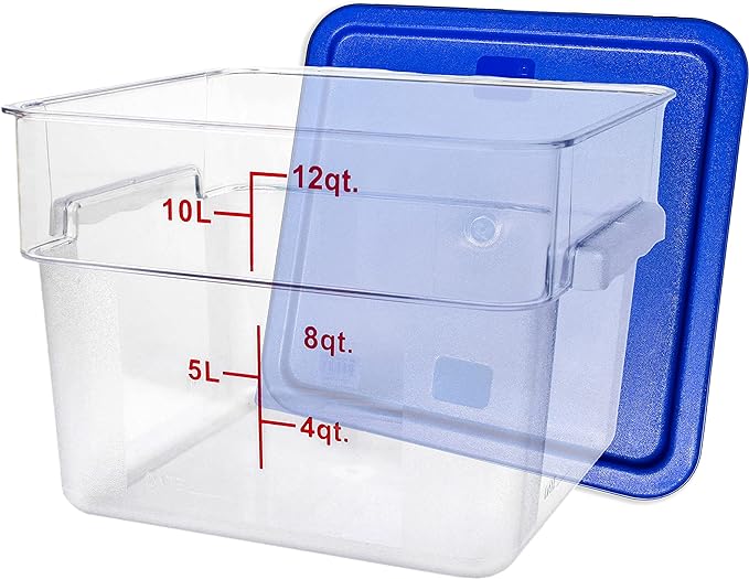 Tiger Chef 12 Quart Commercial Grade Clear Food Storage Square Polycarbonate Containers With Blue Lids 4 Pack