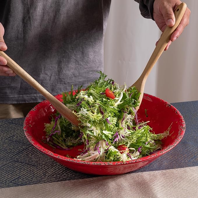 13.75" x2.75'' Extra Large Melamine Serving Bowls, Set of 2, Christmas Bowls Set for Salad, Pasta, Fruit, Unbreakable Farmhouse Deep Bowl. Durable and Dishwasher Safe, True Red