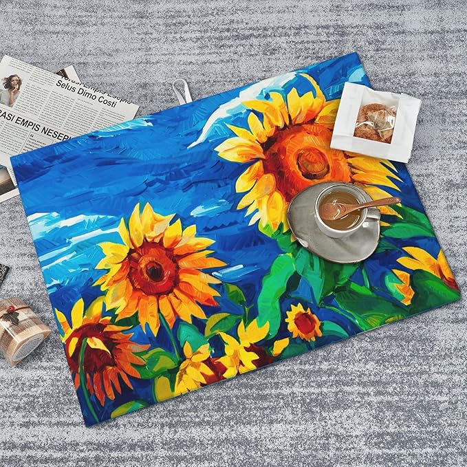Sunflower Dish Drying Mat for Kitchen Counter Microfiber Super Absorbent Non-Slip Dish Drying Pad for Countertops Dishes Utensils Stylish Quick-Dry Machine Washable 18x24 Inch