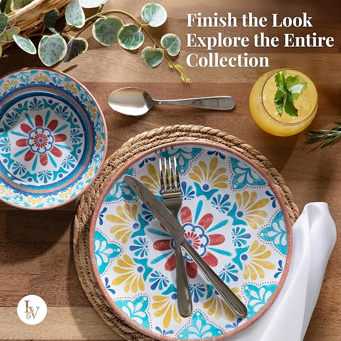 Larder & Vine 12-Piece Melamine Dinnerware Set: Durable, Lightweight, Break-Resistant Plates & Bowls – Stylish, Non-Toxic, Dishwasher Safe – Ideal for Everyday Use, Indoor & Outdoor Dining – Southwest