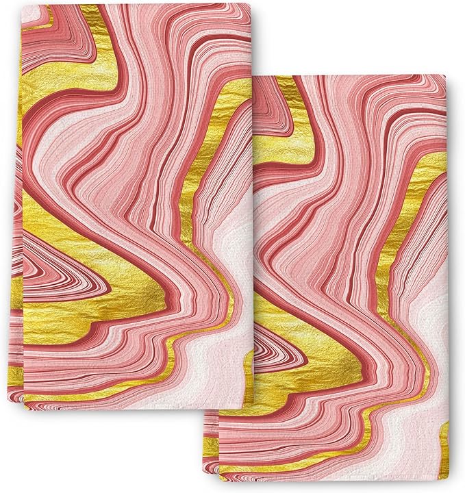 Pink Gold Marble Kitchen Towels Decorative Set of 2 16x24 Inch Rose Pink Modern Hand Towels Soft Absorbent Dish Cloths Bathroom Home Bar Marble Kitchen Decor