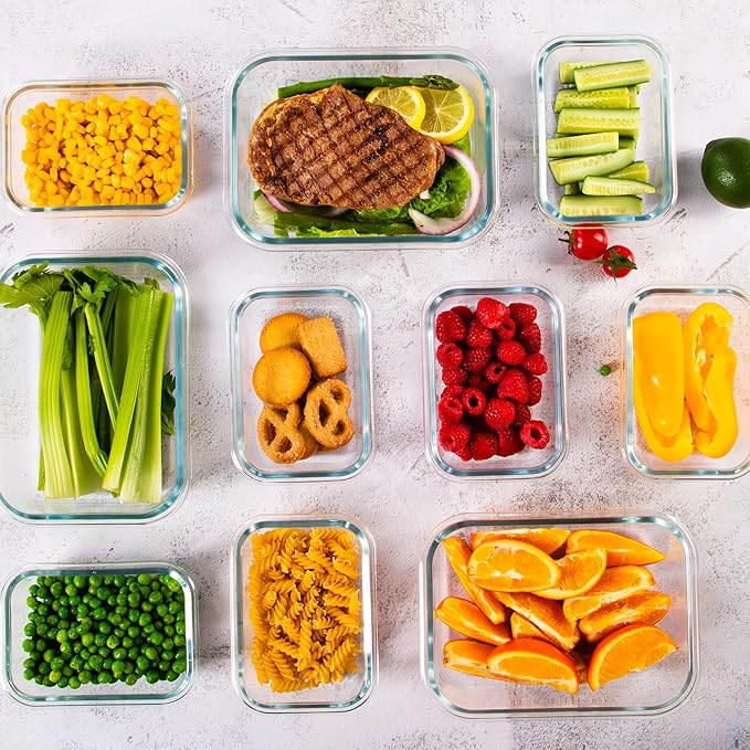 10 Pack Glass Food Storage Containers with Airtight Lids, Ideal for Meal Prep, Lunches - Microwave and Dishwasher Safe, Light Purple