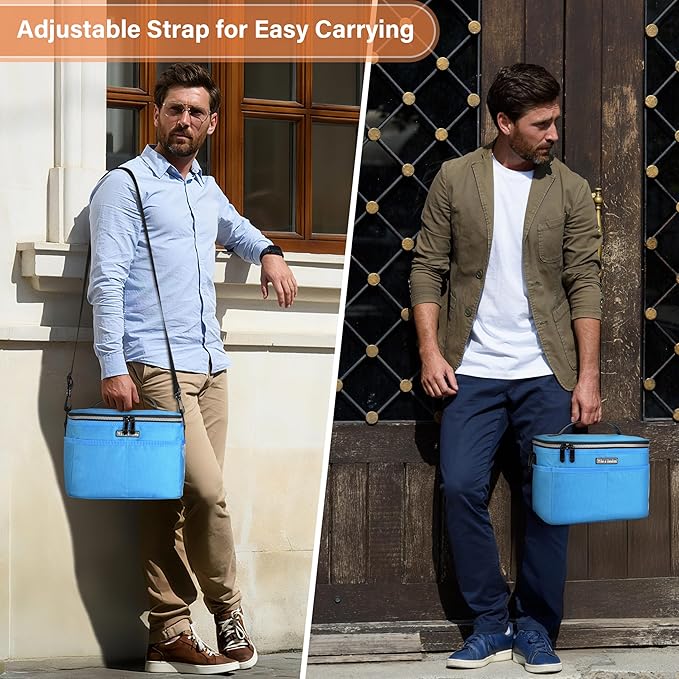 Tirrinia Insulated Lunch Bag for Women Men, Leakproof Lunch Box Containers for Adult, Work, School, Soft Lunchbox for Kids,Boys, Adult Cooler Bag for Picnic Hiking Beach, Blue Checkered