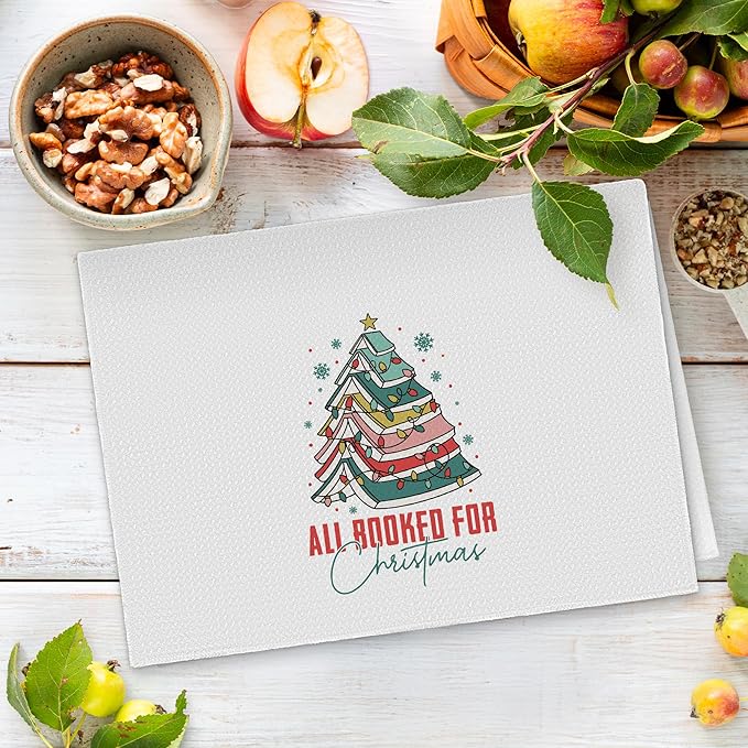 Christmas Kitchen Towels, Christmas Book Tree Decorative Kitchen Towels Gifts for Book Lovers, Book Lovers Gifts, Pink Christmas Xmas Holiday Hand Dish Towels for Kitchen Bathroom Decorative