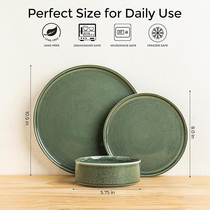 AmorArc Ceramic Dinnerware Sets, Handmade Reactive Glaze Stoneware Plates and Bowls Sets,Highly Chip and Crack Resistant | Dishwasher & Microwave Safe Dishes Set, Service for 6 (18pc)