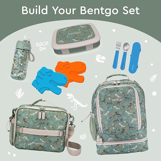 Bentgo Kids Prints Leak-Proof, 5-Compartment Bento-Style Kids Lunch Box - Ideal Portion Sizes for Ages 3-7, Durable, Drop-Proof, Dishwasher Safe, & PFAS & BPA-Free Materials (Dino Fossils)