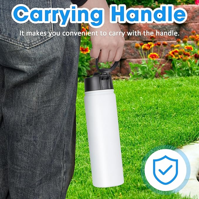 24 oz Insulated Water Bottle with Straw, Stainless Steel Double Wall Vacuum Thermos with Straw Lid Leak Proof, Wide Mouth Lid, Keep Cold and Hot