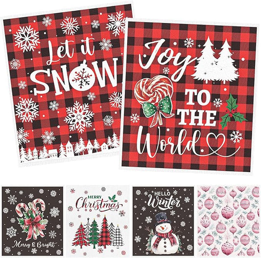 Winter Christmas Swedish Dishcloths for Kitchen - 6PCS Joy to the World Swedish Cloths for Washing Dishes, Snowman Merry Xmas Reusable Dish Towels, Holiday Winter Washable Cleaning Sponge Gift