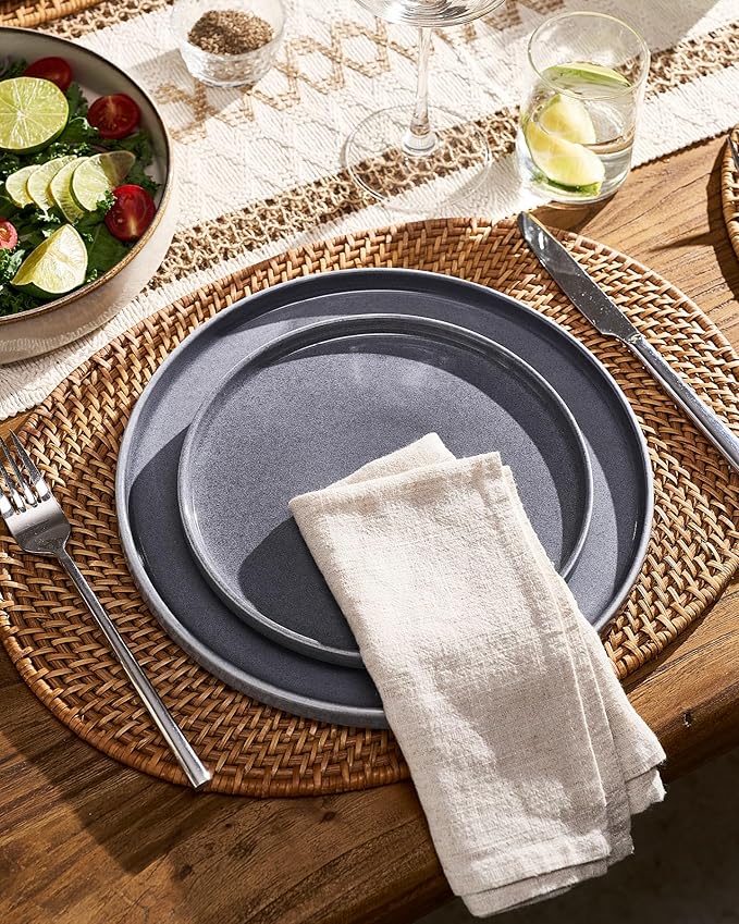 Famiware Annecy Plates and Bowls Sets, Service for 4 (16 Pieces), Dinnerware Sets with Pasta Bowls, Microwave and Dishwasher Safe Dishes Set, Chip and Scratch Resistant, Misty-Blue