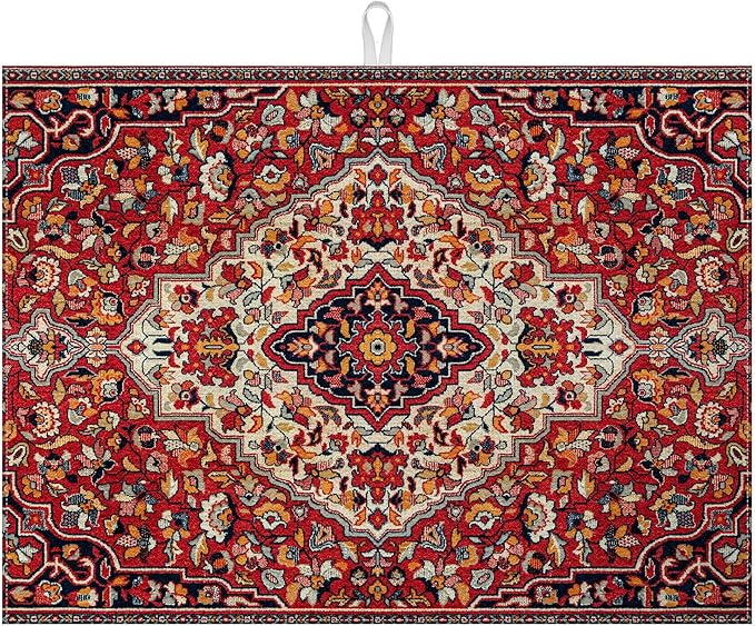 Boho Vintage Ethnic Dish Drying Mat for Kitchen Counter Persian Original Tribal Drying Pad Absorbent Dish Drainer Rack Mats Draining Pad