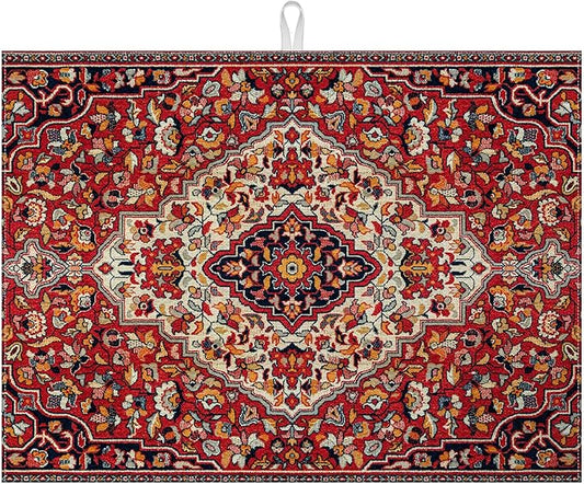 Boho Vintage Ethnic Dish Drying Mat for Kitchen Counter Persian Original Tribal Drying Pad Absorbent Dish Drainer Rack Mats Draining Pad