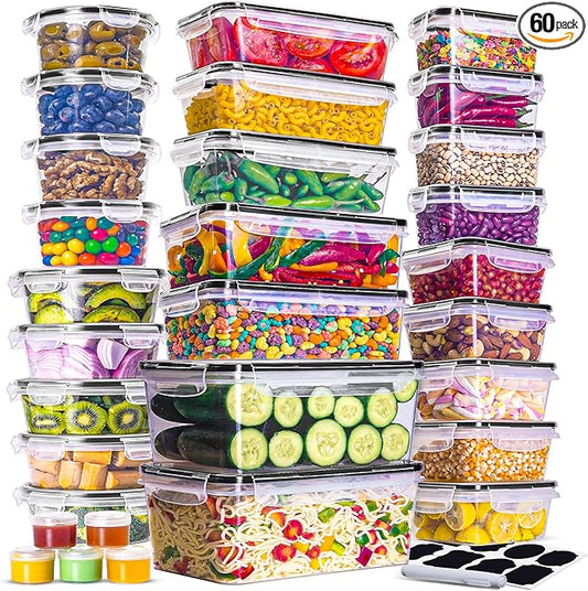 RFAQK 60 Pcs Food Storage Containers with Lids Airtight-75 OZ to 1.2 OZ (30 Containers & 30 Lids) 100% BPA-Free Clear Plastic Reusable Meal-Prep Containers for Fruit Storage