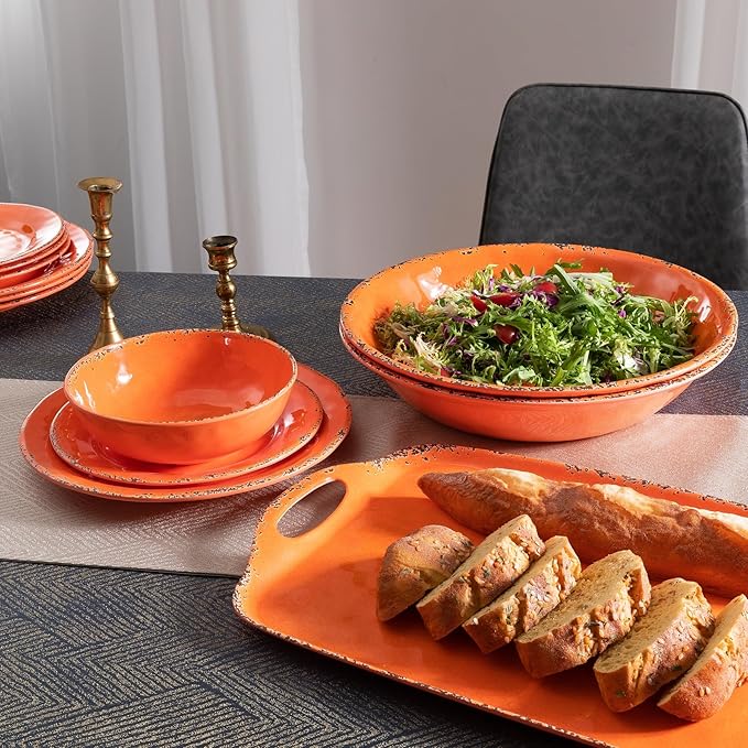 Rustic Melamine 130 OZ Serving Bowls,13.75” Durable Extra Large Melamine Pasta,Salad Serving Bowls, Set of 2, Large Fruit Bowls for Entertaining, Dishwasher Safe, Orange