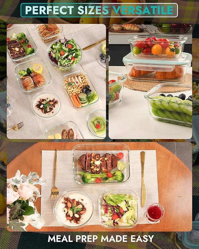 10-Piece Borosilicate Glass Food Storage Containers with Airtight Lids – Microwave, Oven, Freezer Safe, Leak-Proof, BPA-Free – Meal Prep, Baking & Gift Set